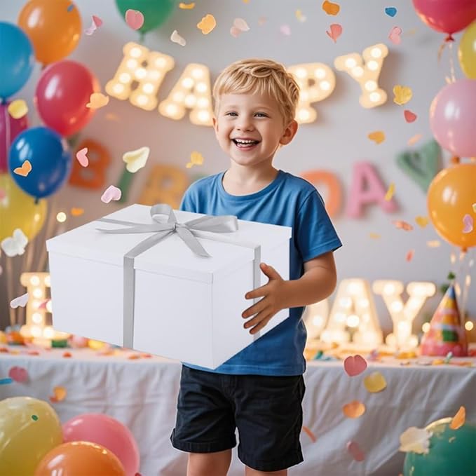 UoeRing 2Pcs White Extra Large gift box with lids 16.5×13×8 Inches gift boxes for presents,Birthday Box (include Ribbon, Paper Shred Filler Gift Card & Envelopes)