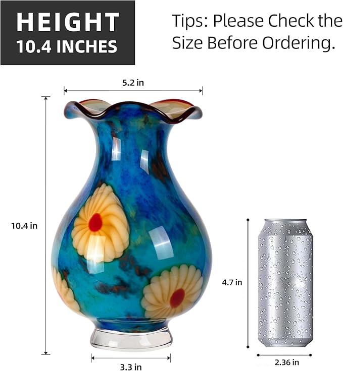 KAMMAK Colored Glass Vase, Beautiful Hand Blown Decorative Vase, Modern Art Vase for Flower Mantle Dining Table Centerpiece, Entryway Living Room Wedding Decoration, FH026