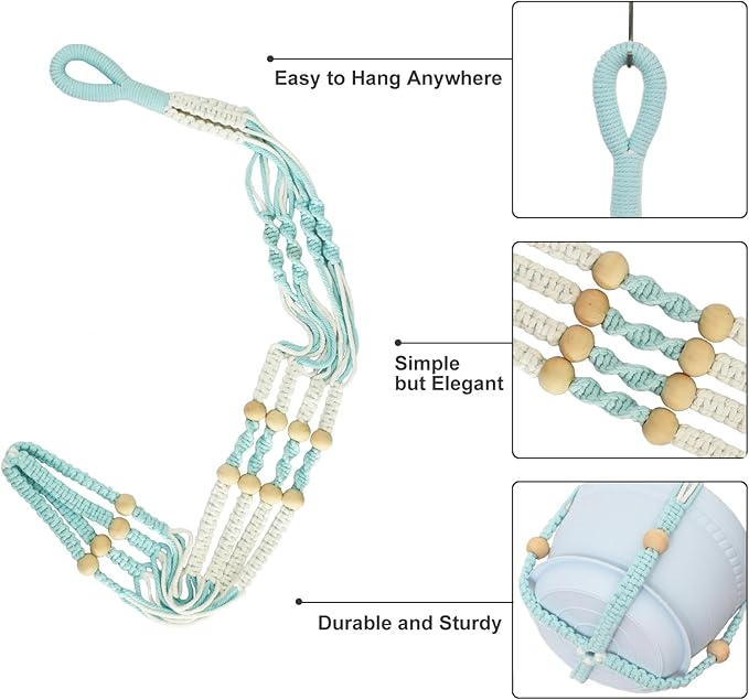 Macrame Plant Hanger with Pot, 3 Set Hanging Planters for Indoor Plants, Handmade Cotton Rope Boho Home Decor, Idea Gift for Anyone, Includes Plant Holders, Pots, Plates and Hooks (Mixed Color-2)