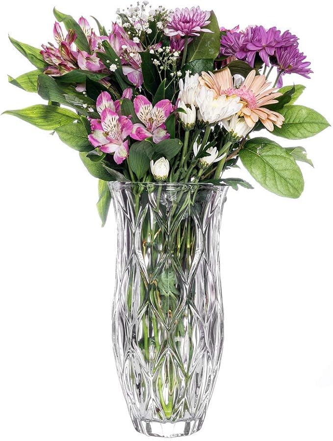 Amlong Crystal Medium Size Clear Floral Vase 11 inches High (5 inch Top and 2 inch Bottom)