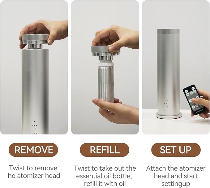 Oil Diffuser for Home Wired Waterless Essential Oil Diffuser Cold Air Scent Diffuser Covers 2000sq.ft,Remote Control,APP Control,6x50ml Fragrance Included,Silver