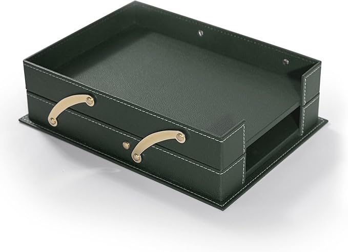 MOOGCO Bonded Set Luxury Leather Desk Pad & Desk Organization Essentials Desk Organizer Leather Desk Organizer (Green)