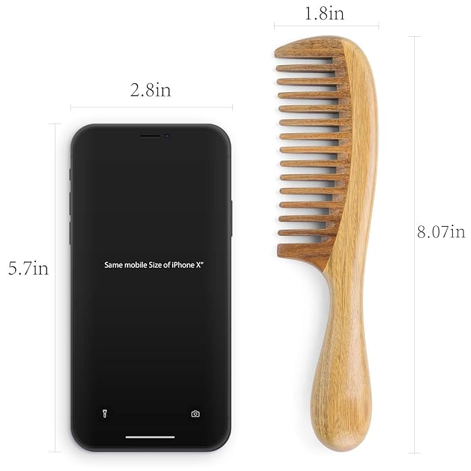 Onedor Handmade Sandalwood Hair Combs Set - Anti-Static Scented Wooden Wide Tooth and Fine Tooth Combs for Natural Hair Detangling