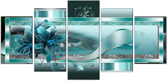 LUDUHU Extra Large Orchid Flowers Canvas Print - Abstract Turquoise Floral Wall Art Painting Decor for Home Decoration Artwork Picture Bedroom Green Floral (A,Oversize 80x40inch)