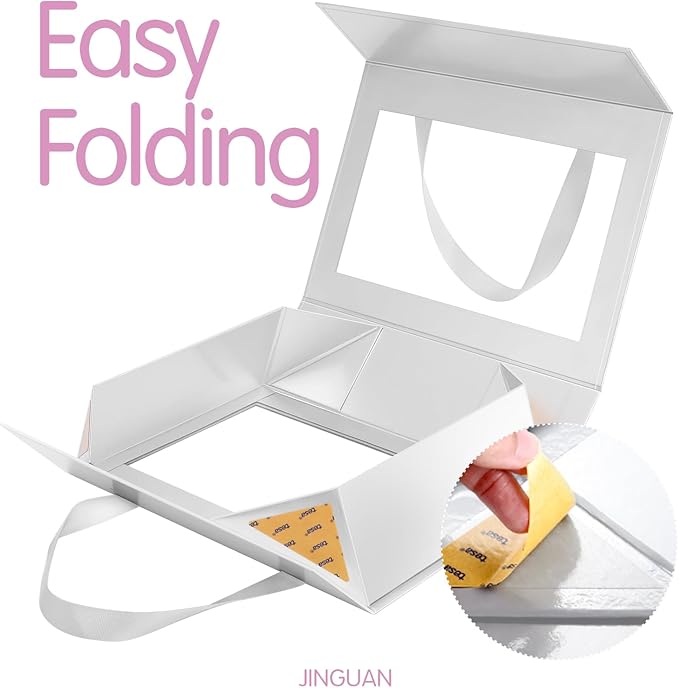 5 Silver Gift Boxes with Windows, Gift Boxes with Lids and Handles, Clear Magnetic Gift Boxes for Presents, Bridesmaid Proposal Boxes (10.5x7.5x3 Inches