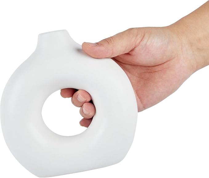 Restaurantware-Table Art Flower Vase, 1 Donut Vase - Minimalist Style, for Fresh Or Artificial Flowers, Black Ceramic Piece for Home Decor, Kitchen, Home, Living Room, Office, and More