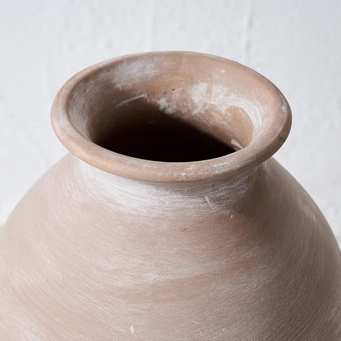 LUKA Ceramic Rustic Farmhouse Vase, 9.2 inch Whitewashed Terracotta Vase, Pottery Decorative Flower Vases,Clay Decorative Vases for Home Decor, Table, Living Room, Shelf, Mantel Decoration
