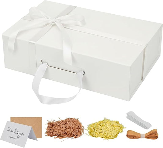 White Gift Box 14"x9.3"x4.2" Large Magnetic Gift Boxes with Lids for Presents Include Ribbon, Envelop Card for Bridesmaid Proposal Box, Birthday, Graduation, Christmas,Wedding Gifts Packging
