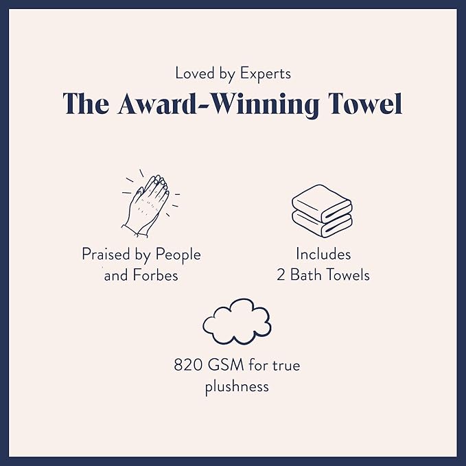 Brooklinen Super-Plush Turkish Cotton Bath Towels Set of 2 Cotton, 820 GSM, Machine Washable, Perfect Bath Towels for Bathroom, Spa & Shower (30" x 58", White)