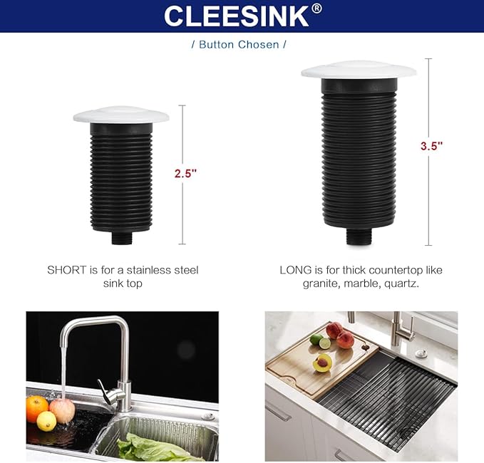 Garbage Disposal Switch, Cordless Air On Off Kit for Food Waste Disposer, Plastic White, SHORT 2.5" Sink Top Push Button by CLEESINK