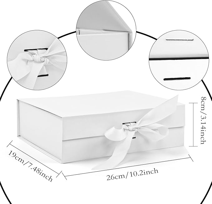 Large Gift Box, 5-Pack Magnetic Lid Gift Box Ribbon Closure Bo Elegant Gift Packaging Luxury Decorative,10.5x7.5x3.1" - Multi-Occasion Packaging Boxes (White)