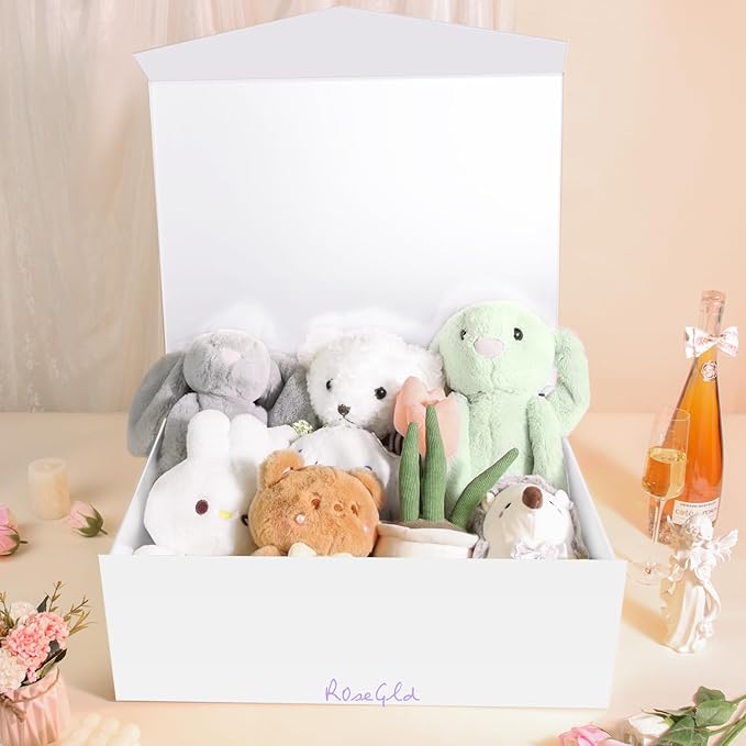 ROSEGLD Extra Large Gift Box 20x16x7.2 Inches, Giant White Magnetic Gift Box with lids for Presents, Bridesmaid Proposal Box (Glossy White)