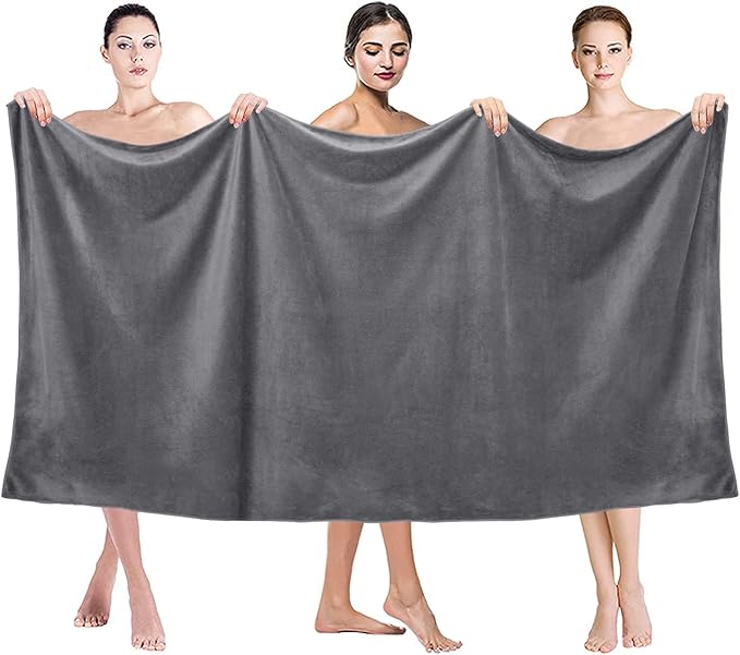 JML Extra Large Microfiber Bath Towels, Microfiber Bath Sheet 2 Pack 35" x 70", Soft, Super Absorbent and Fast Drying Oversized Bathroon Towels for Body, Sport, Fitness, Yoga, Grey