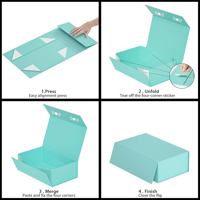 Turquoise Gift Box, 12x6x4'' Gift boxes for Presents with Lids Magnetic Closure Rectangle Collapsible for Bridesmaid Proposal Box, Wedding, Christmas, Halloween, Birthday Gift Packging