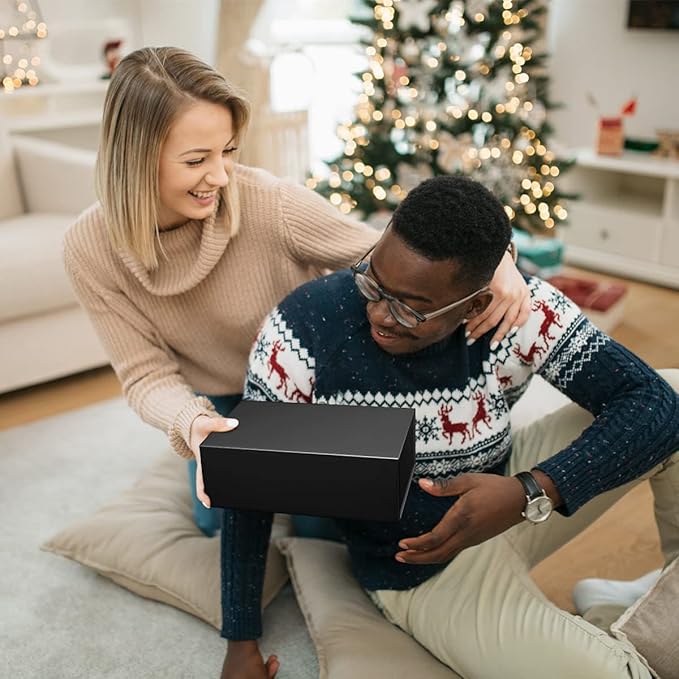 Black Gift Box 12" x 6" x 4" with Magnetic Closure Lid Gifts Boxe for Presents,Bridesmaid Gifts Boxes,Cute Box,Birthday Gift Boxe,Luxury for Gifts Packaging, Magnetic Gift Boxes for Wrapping Gifts (Black)