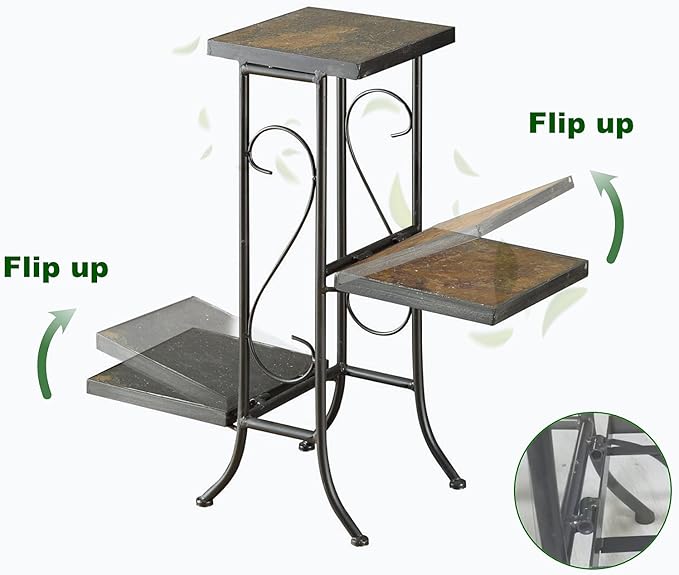Zhongma 3 Tier Plant Stand with Slate Top without Installation Required. 25.6" W x 10.2" D x 22.4" H