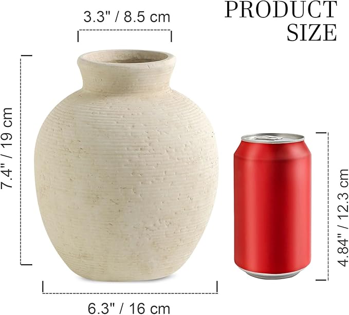 Ceramic Flower Vase Home Decor - Farmhouse Table Vases Rustic Vintage Living Room Kitchen Bedroom Decorations for House Book Shelf Office Coffee Desk Dining Fireplace (7.4" Rustic)