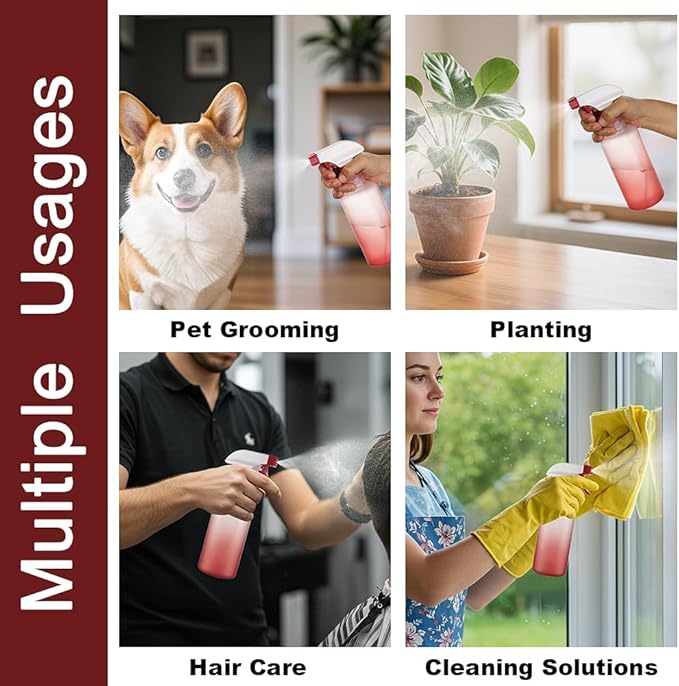 Spray Bottles Plastic Spray Bottle for Hair Mist/Stream Heavy Duty Empty Spray Bottles for Cleaning Solutions, Plants, Cooking (16.9oz-Red)