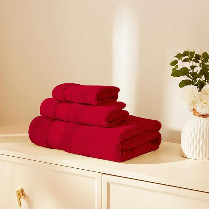 Marvione Bath Towels Set 6 Piece, 100% Turkish Cotton Highly Absorbent and Soft Towels for Bathroom 2 Bath Towels 2 Hand Towels 2 Washcloths, Red