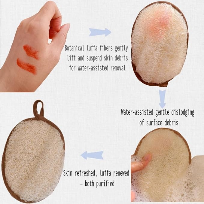 Natural Loofah Bath Sponge Set of 2,Exfoliating Body Scrubber for Shower & Bath,Eco-Friendly & Reusable Spa Gift Set for Men and Women, Large Size 7.1"x5.1" Oval (White and Brown)