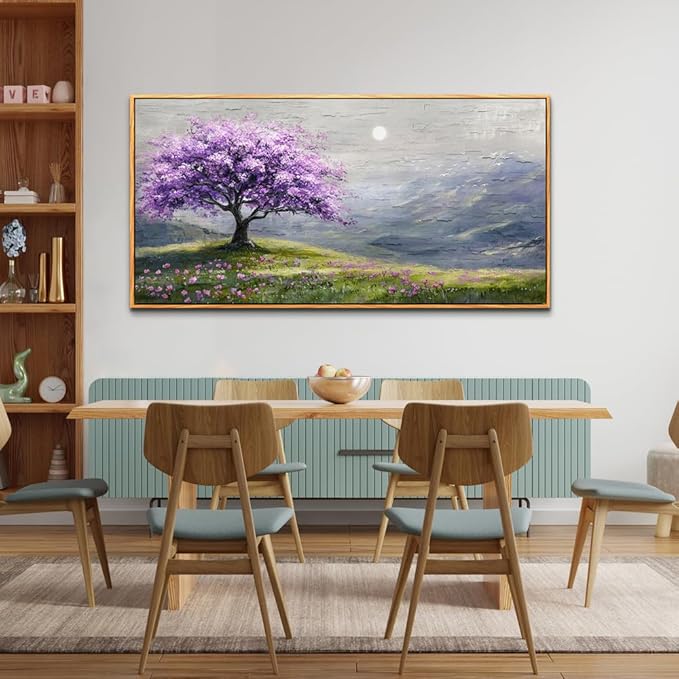 FUHAIHUA Large Wood Framed Wall Decor For Living Room Canvas Wall Art For Office Modern Wall Decorations For Bedroom Purple Tree Painting Farmhouse Pictures Artwork Room Home Decor 24x48 In