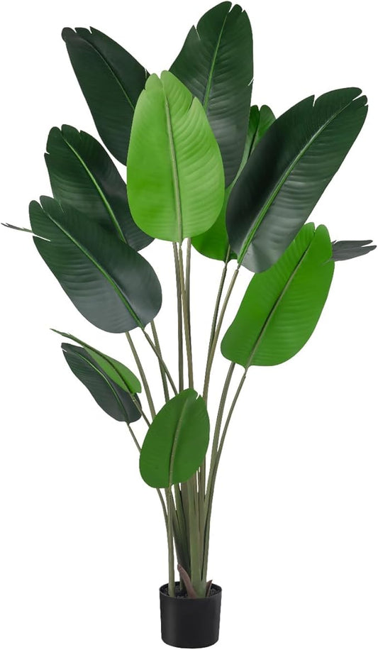 Artificial Bird of Paradise Tree for Home Decor, Fake Plants Areca Palm Tree Fake Silk Banana Leaf Tropical Trees Faux Tropical Palm Potted Dypsis Lutescens for Home Office Decor Housewarming