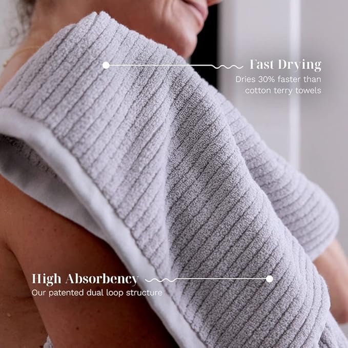 LUXOME Luxury Performance 6-Piece Bath Towel Set | Dual-Loop Design | Ultra Soft | Highly Absorbent | Quick Drying | Pebble (Light Grey)