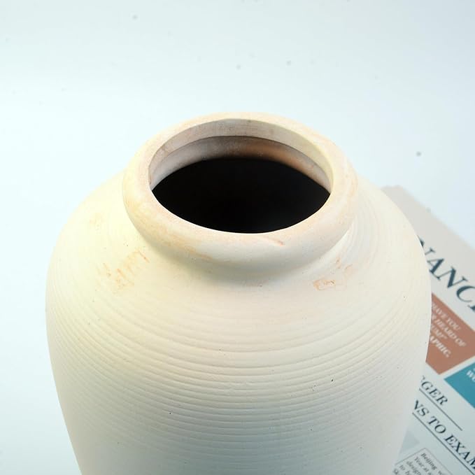 Plain Beige Ceramic Vase for DIY Painting - Customizable Handmade Pottery, Blank Canvas for Flower Arrangements, Home Decor, Wedding & Office Decoration (6.18L x 6.18W x 11H)