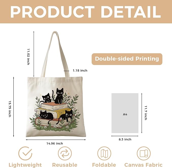 Cute Aesthetic Canvas Tote Bag for Women, Reusable Foldable Shopping Cotton Shoulder Totebag with Zipper Pocket