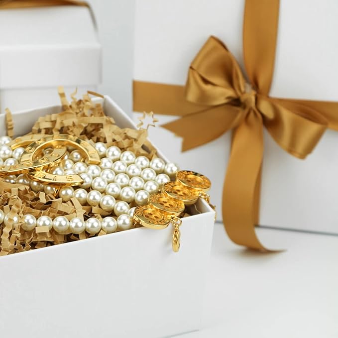 Bengnkes White Gift Box Small Gift Boxes with Lids for Presents 4 Packs Square Luxury Nesting Gift Boxes with 17ft Ribbon for Birthday Bridesmaid Wedding Christmas Proposal