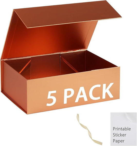 Rose Gold Gift Box, 13x11x5.3 Large With Lid for Presents - Includes Ribbon and DIY Printable Sticker Paper - Bridesmaid Proposal, Magnetic for Birthday, Wedding, Graduation
