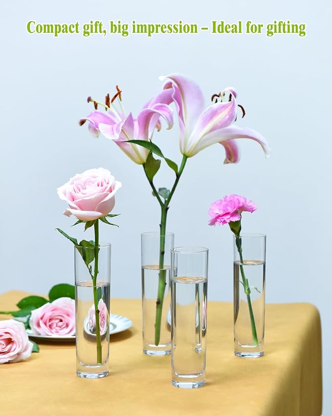 Glass Cylinder Vases for Centerpieces – Set of 16 Handmade Clear Flower Vase 7.48 Inches Tall,Wedding Table Decor for Single Rose Bud Vases,Small Vases Home Decor,Floreros,1 Brush