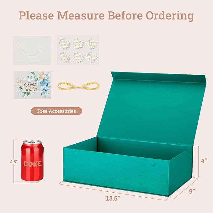 MESHA Gift Box 13.5" x 9" x 4" Magnetic Gift Boxes with Lids Forest Green for Presents Bridesmaids Groomsmen Proposal Box with Ribbon, Card for Valentines Day Wedding Brithday Gift Wrap Packaging