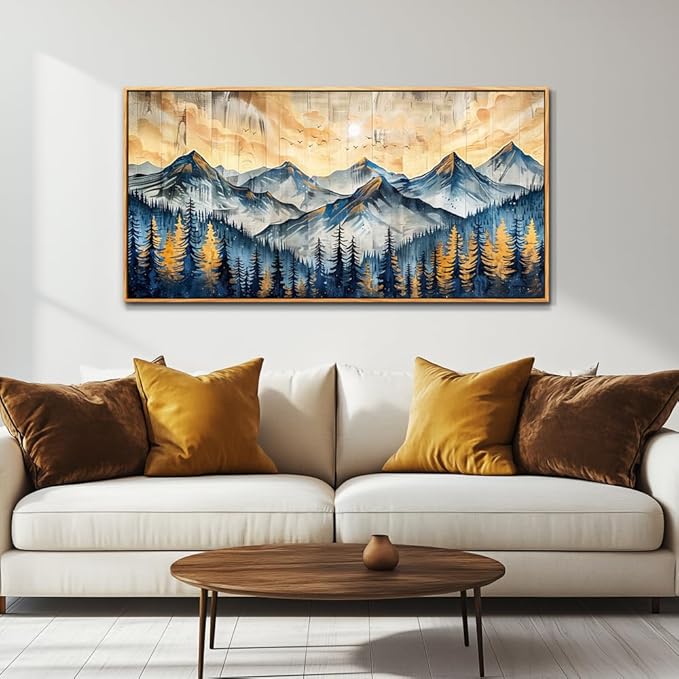 QIYILEXWART Large Wall Decor For Living Room Canvas Wall Art For Office Modern Wall Decorations For Bedroom Mountain Landscape Painting Farmhouse Pictures Artwork Room Home Decor 24x48 In
