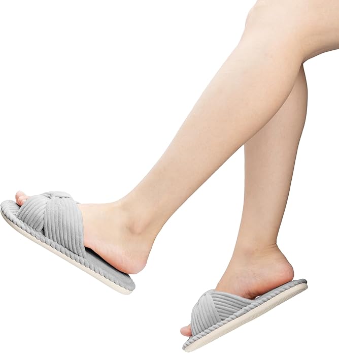 Chantomoo Slippers for Women Memory Foam House Womens Slipper Slides Home Bedroom Bathroom Spa Open Toe Corduroy Bow Slippers Cozy Comfortable