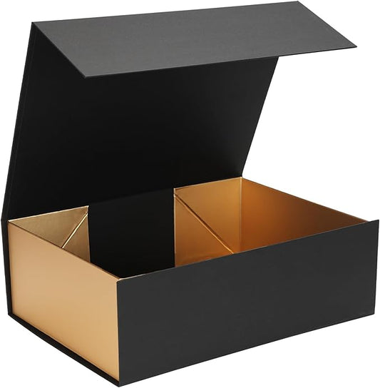 Ditwis 12x9x4 Inches Gift Box with Magnetic Closure Lid, Black-Gold Magnetic Box for Wedding, Groomsmen Bridesmaid Proposal, Birthdays, Mother's Day