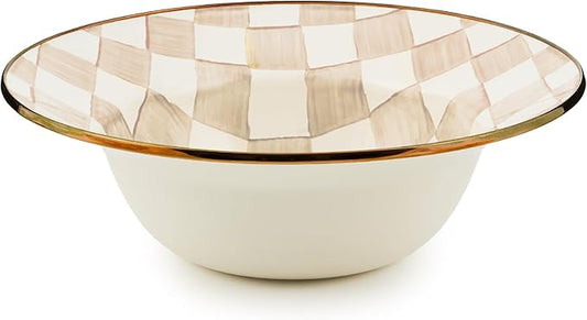 MACKENZIE-CHILDS Enamel Serving Bowl, Enamel Serveware Bowl, 12 Inches, Brown-and-White Mocha Check