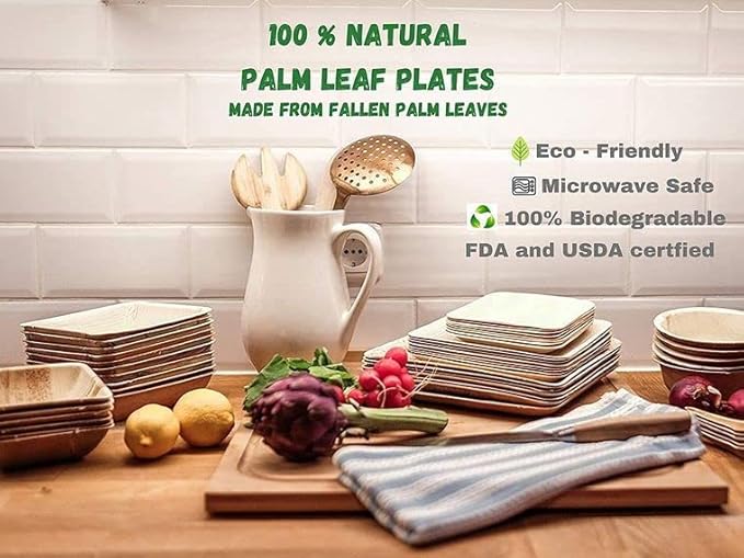 Charity Leaf Disposable Palm Leaf 6" Square Plates (200 pieces) Bamboo Like Serving Platters, Disposable Boards, Eco-Friendly Dinnerware For Weddings, Catering, Events