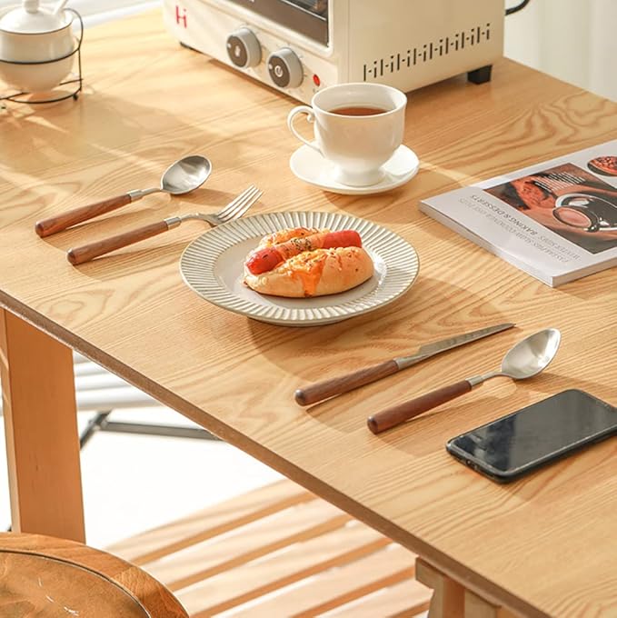 Wood Silverware Set for 8 Wooden Flatware Cutlery Utensils Set 18/10 Stainless Steel Walnut Handle 32 Piece Include Knives Forks and Spoons Tableware Set for Home Kitchen Wedding Restaurant