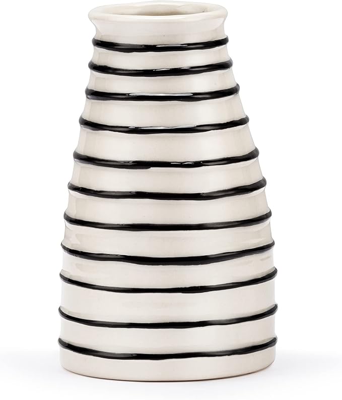 DEMDACO Black Stripe Yellow House with Heart 3 x 5 Stoneware Mini Decorative Vase