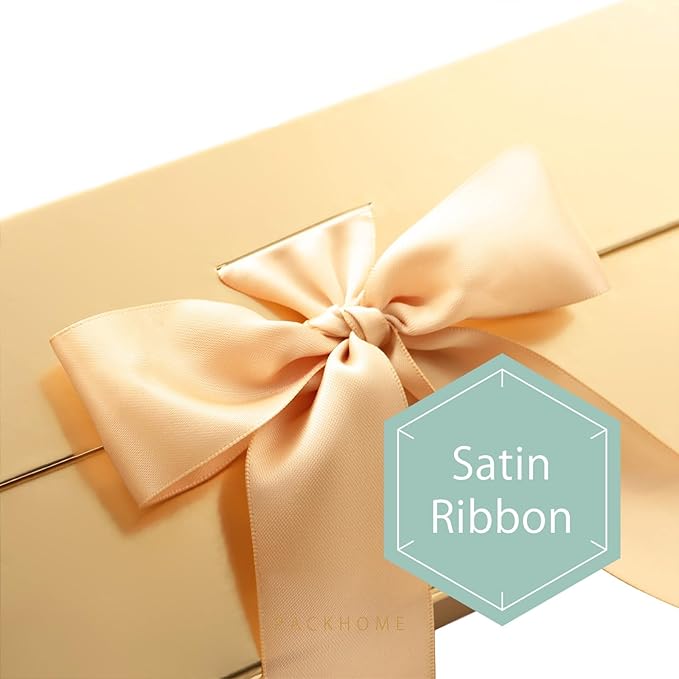 PACKHOME 17x14.5x5.5 Inches, 3 Extra Large Gift Boxes with Lids, Magnetic Closure Boxes with Ribbon for Clothes and Large Gifts (Glossy Gold)