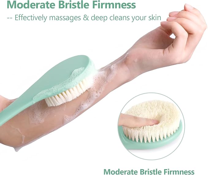 17-Inch Back Scrubber for Shower, Anti-Slip Exfoliating Body Brush for Bath, Gentle Back Brush for Shower for Men, and Women, Cleaning Skin for Smooth, Glowing Skin (Celadon Green)