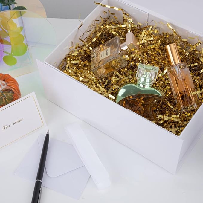 5PCS White Gift Box with Ribbon 9.5x7x4 Inches，Sturdy Gift Box with Lid for Gift Packaging, Foldable Magnetic Closure Storage Boxes, Bridesmaid proposal box, Rectangle Collapsible Box