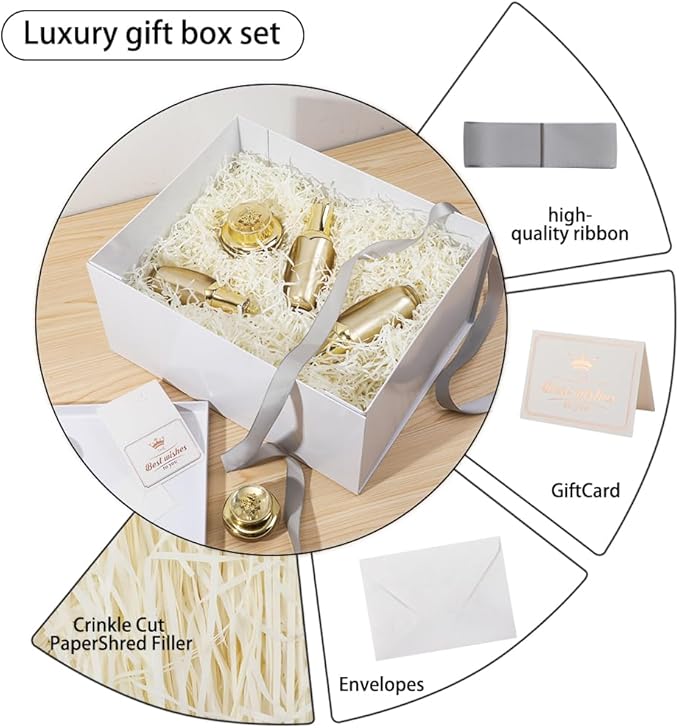 UoeRing 2Pcs White Extra Large gift box with lids 16.5×13×8 Inches gift boxes for presents,Birthday Box (include Ribbon, Paper Shred Filler Gift Card & Envelopes)
