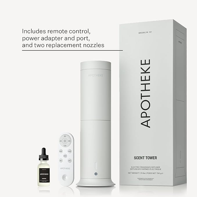 Apotheke Scent Tower Aromatherapy Diffuser & Charcoal Essential Oil Diffuser Refill Bundle