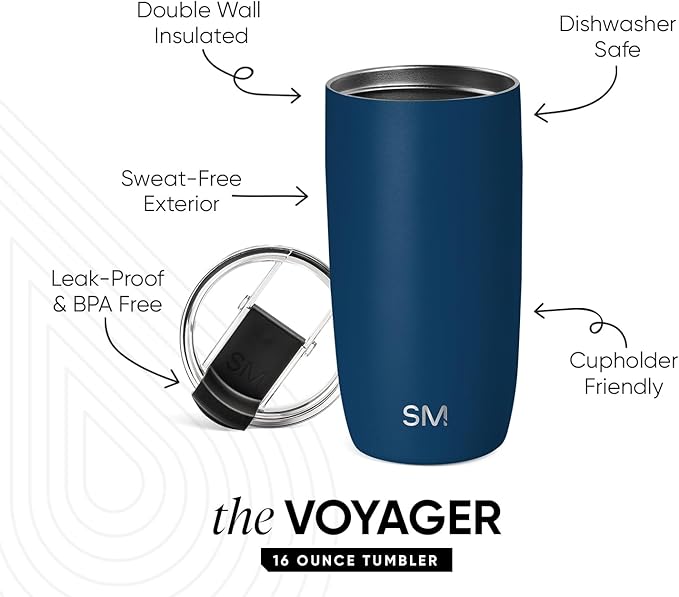 Simple Modern Travel Coffee Mug Tumbler with Flip Lid | Reusable Insulated Stainless Steel Cold Brew Iced Coffee Cup Thermos | Gifts for Women Men Him Her | Voyager Collection | 16oz | Slumberland