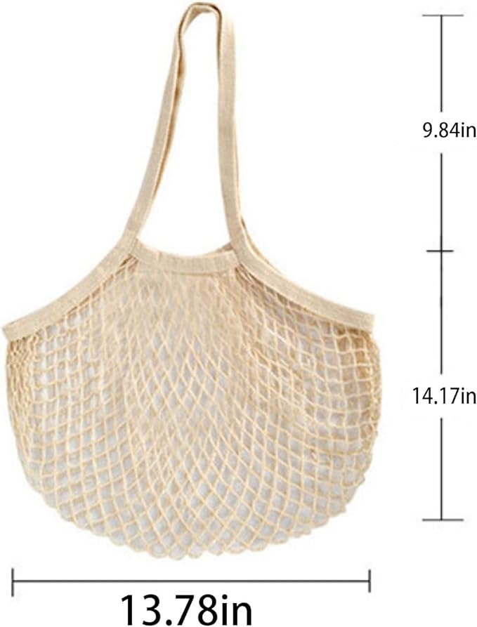 2 Pack Reusable Produce Bags | Mesh Net Washable Long Cotton String Handles for Fruits & Vegetables - Eco-Friendly Breathable Grocery Storage Solution
