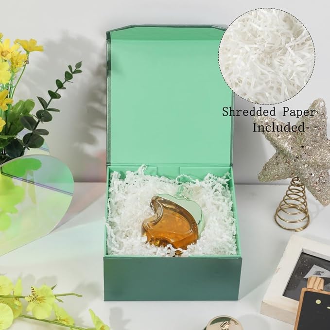 6 Pcs Small Green Gift Box 6x6x3 Inch Magnetic Gift Box Small Magnetic Box with Crinkle Paper Green Small Gift Box with Shredded Paper Luxury Gift Boxes with Lids for Presents