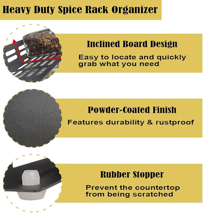 4 Tier Countertop Spice Rack Organizer for Kitchen Cabinet Pantry or Wall Mount, Matte Black (Jars Not Included)