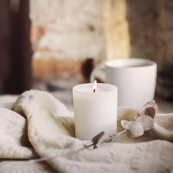 12 Pack 10oz Glass Candle Jars with Lids and Sticky Labels, Empty Candle Jars for Making Candles Bulk Containers(Inner White)